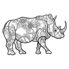 Vector Tribal Decorative Rhinoceros. Patterned Design
