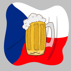 Glass mug with beer over czech flag