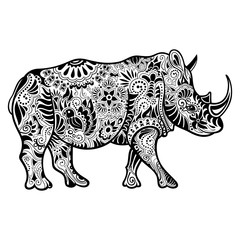 Vector Tribal Decorative Rhinoceros. Patterned Design