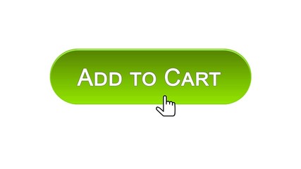 Add to cart web interface button clicked with mouse cursor, green color design