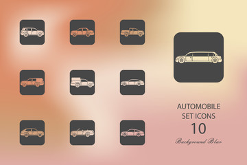 Automobile. Set of flat icons on blurred background