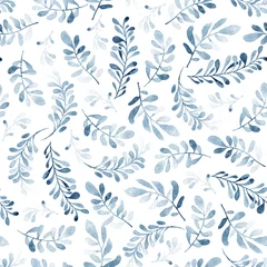 Keuken foto achterwand Blauw wit Aquarel naadloze patroon van blauwe takken geïsoleerd op een witte achtergrond. Winterse stemming. Florale achtergrond voor stof, behang, cadeaupapier, scrapbooking.