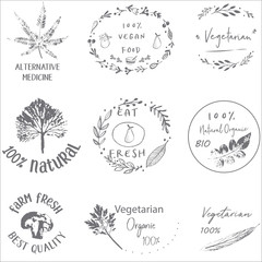 Hand drawn labels and elements collection for organic food and drink.Elements collection for food market labels, ecommerce, organic products promotion, premium quality food and healthy life.