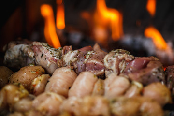 hot flavorful meat barbecue, shashlik, kebab, skewer on the grill
