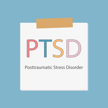 PTSD Posttraumatic Stress Disorder written in notebook paper- vector illustration