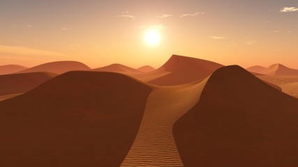 Fototapeta na wymiar Sunrise in the sandy desert, 