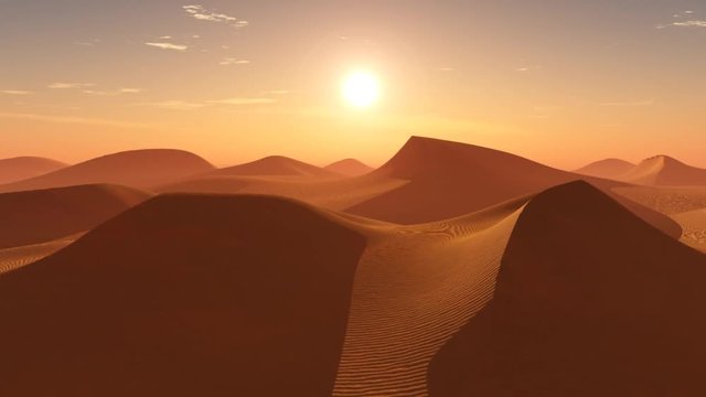 Sunrise in the sandy desert,
