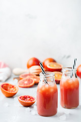 Fresh red blood orange juice in a bottle