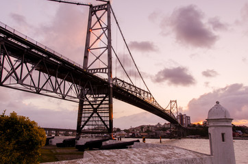 Hercilio Luz Bridge, Florianopolis Santa Catarina Brazil. Ponte of the beginning of the 20th century, is the postcard of the state of Santa Catarina