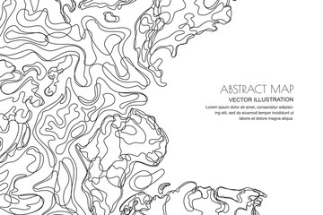 Vector abstract contour topographic map. Outline black white landscape background with copy space. Topography, geodesy line texture.