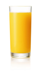 single glass of orange juice isolated on white backgorund