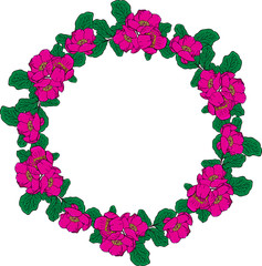 wreath of pink peonies and green leaves