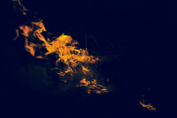 Fire. Burning of rice straw at night.