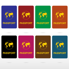 Many international passport on white background, vector illustration. Set with passport.