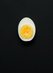 Boiled egg cut in half on background.

