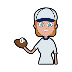 Woman baseball player cartoon icon vector illustration graphic design