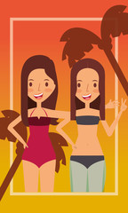 friendly woman in swimsuit tourists vector illustration