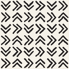 Hand drawn style ethnic seamless pattern. Abstract grungy geometric background in black and white.