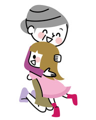 おばあちゃんに抱きつく孫