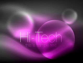 Blurred neon glowing circle, hi-tech modern bubble template, techno glowing glass round shapes or spheres. Geometric abstract background
