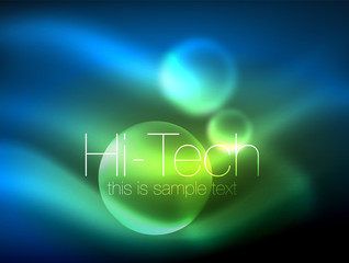 Blurred neon glowing circle, hi-tech modern bubble template, techno glowing glass round shapes or spheres. Geometric abstract background