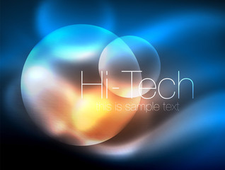 Blurred neon glowing circle, hi-tech modern bubble template, techno glowing glass round shapes or spheres. Geometric abstract background