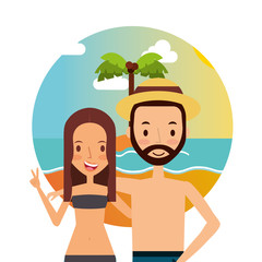 Obraz na płótnie Canvas couple hugging in the beach summer vacations vector illustration