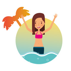 girl in swimsuit on sea summer vacations vector illustration