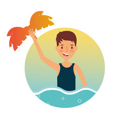 summer vacation happy man in the sea tropical vector illustration