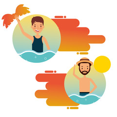 summer vacations people male set vector illustration