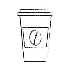 disposable coffee cup icon with coffee bean takeaway vector illustration sketch design