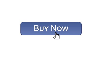 Buy now web interface button clicked with mouse cursor, violet color, credit