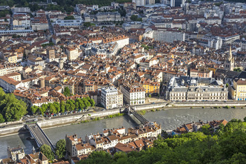 Obraz premium Aerial view of Grenoble old town, France