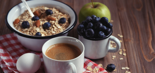 A healthy breakfast is a great start to a new day. Oatmeal porri
