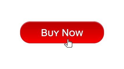 Buy now web interface button clicked with mouse cursor, red color, credit