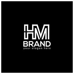 Letter H and M on Black Background.  Logo Design Template. Flat design. Letter HM