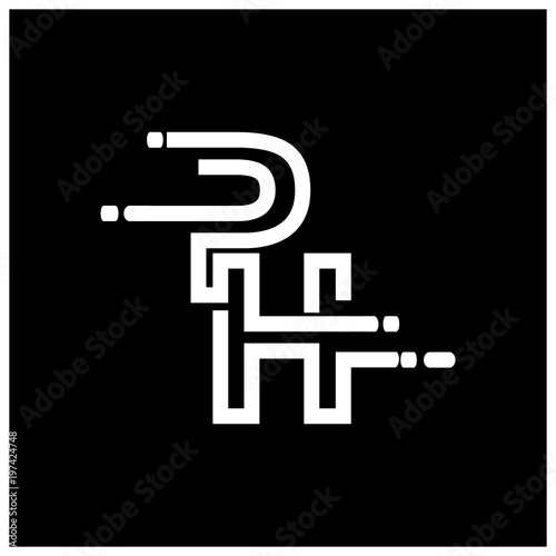 Letter P And H On Black Background Logo Design Template Flat