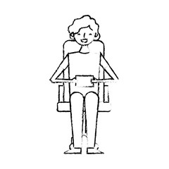 smiling young man sitting in the chair with mobile in hands vector illustration sketch design