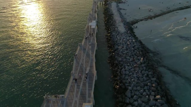 Aerial view of a wooden pier 