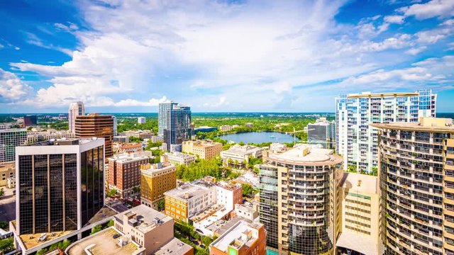 Orlando, Florida, USA downtown skyline time lapse.