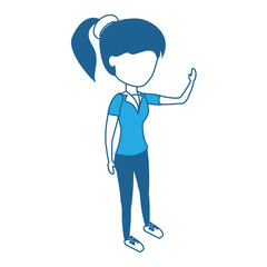 avatar woman standing over white background, blue shading design. vector illustration