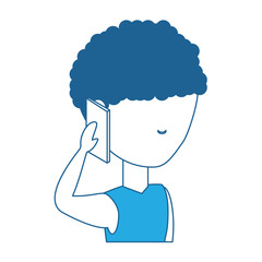 avatar man talking on cellphone over white background, blue shading design.  vector illustration