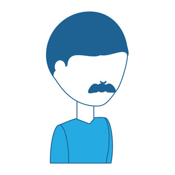 avatar man with mustache icon over white background, blue shading design. vector illustration