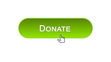 Donate web interface button clicked with mouse cursor, green color, support