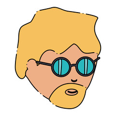 avatar man with beard and wearing round glasses over white background, colorful design. vector illustration