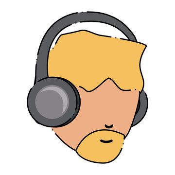 avatar man with beard and using a headphones over white background, colorful design. vector illustration