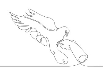 continuous line drawing bird from hand to flight