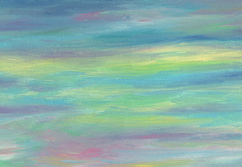 Sea sky evening gradient colors. Oil painting texture. Palette in blue, green and gray soft colors.