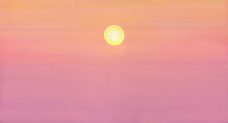 Evening sea sky texture and colors with the sun. A little bit misty. Oil painting background. Soft mix of paints.