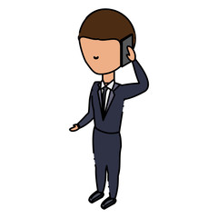 avatar businessman standing and talking on cellphone over white background, colorful design. vector illustration